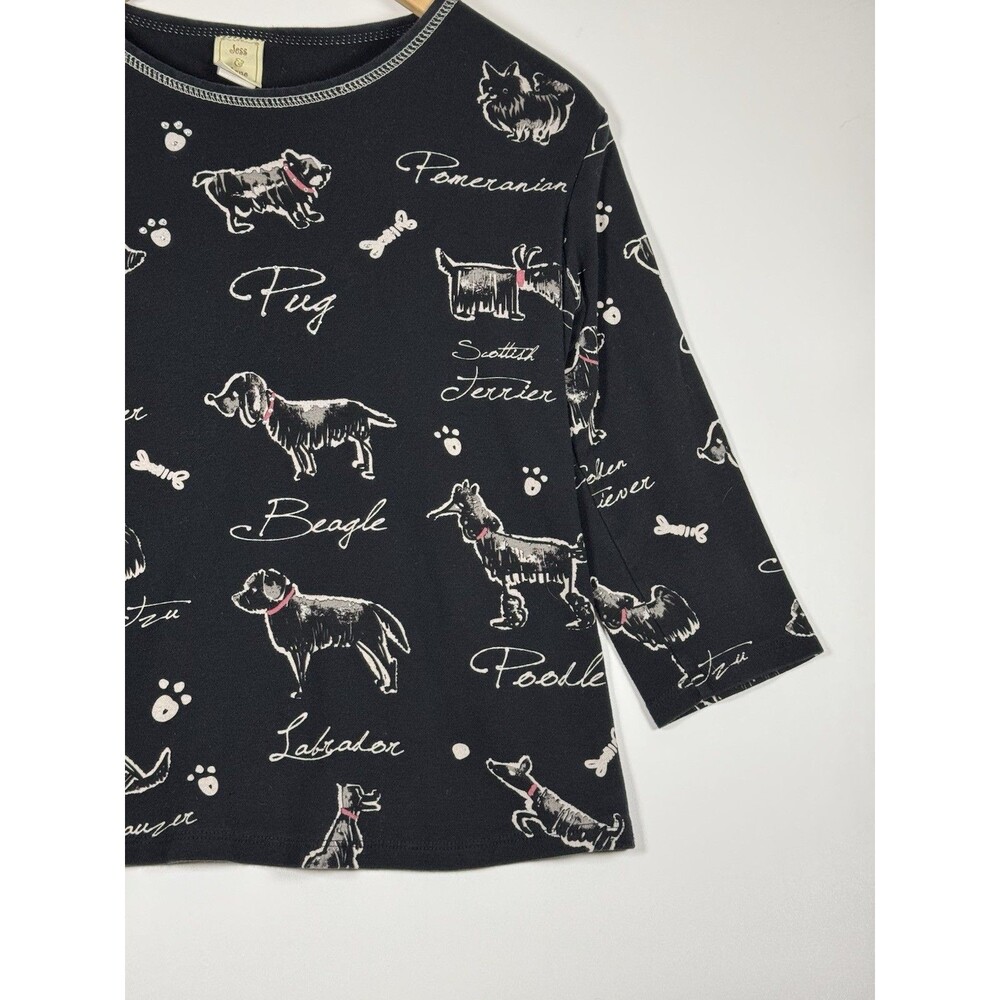 Jess and Jane‎ Top Womens Small Black Dog Doodle Embellished Cotton Made in USA - Picture 5 of 16